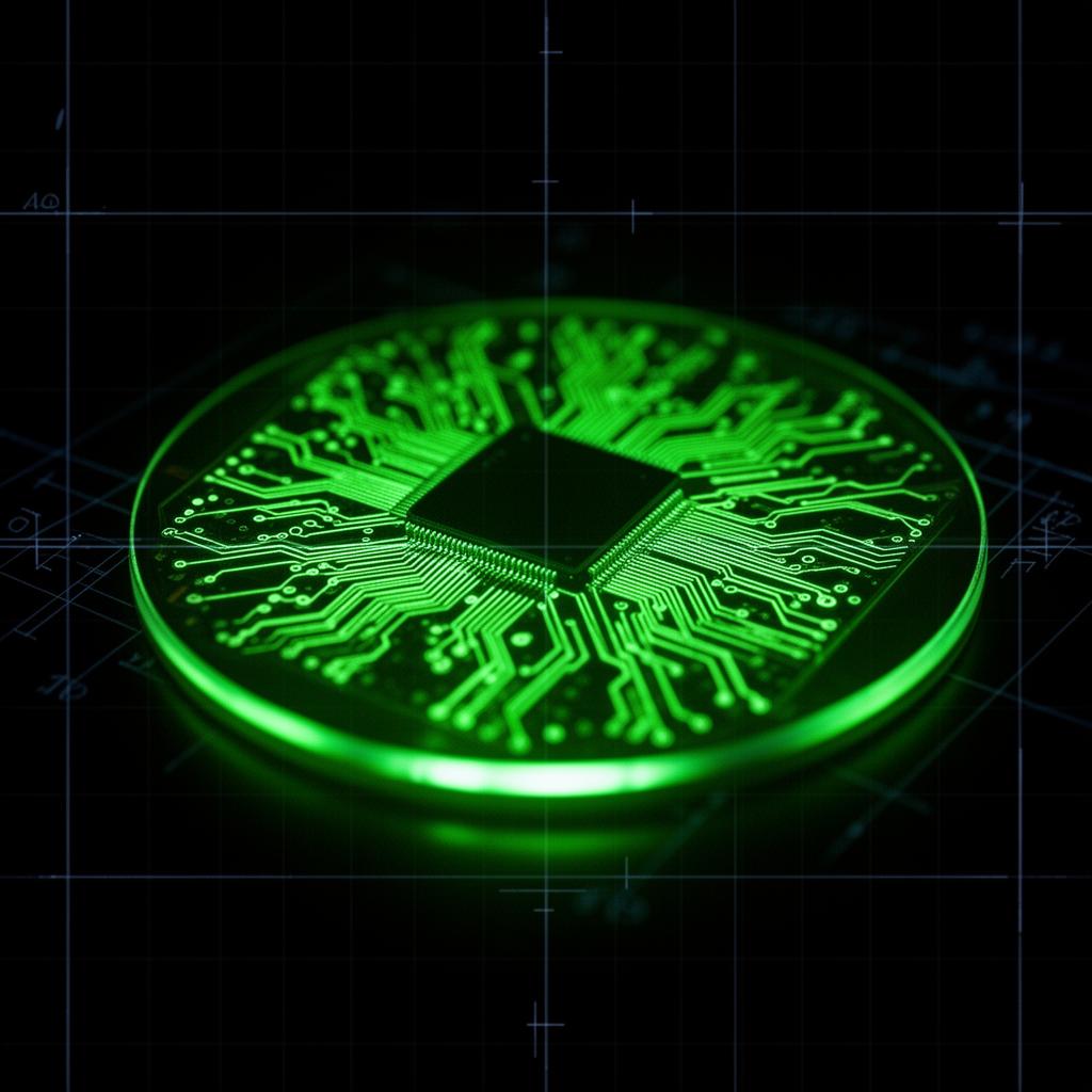 EU-manufactured silicon wafer with glowing circuitry